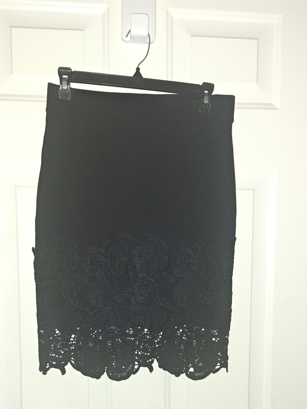 Haute Monde Black Pencil Skirt with Lace Hem